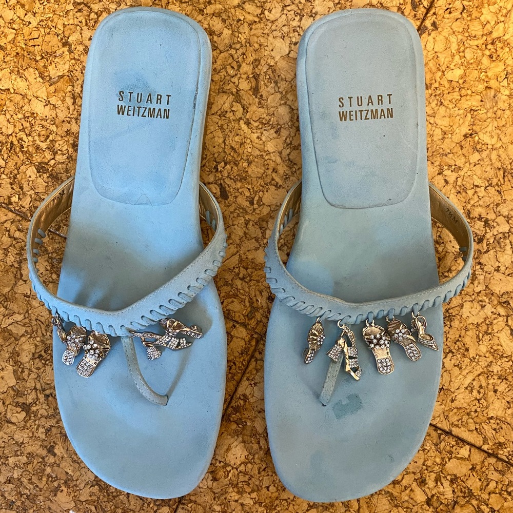Stuart Weitzman Leather Blue Shoe Charm Sandals